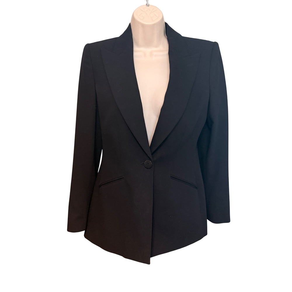 Armani Collezioni Blazer Wool Peak‎ Lapel Single Button 4 Black Excellent Italy